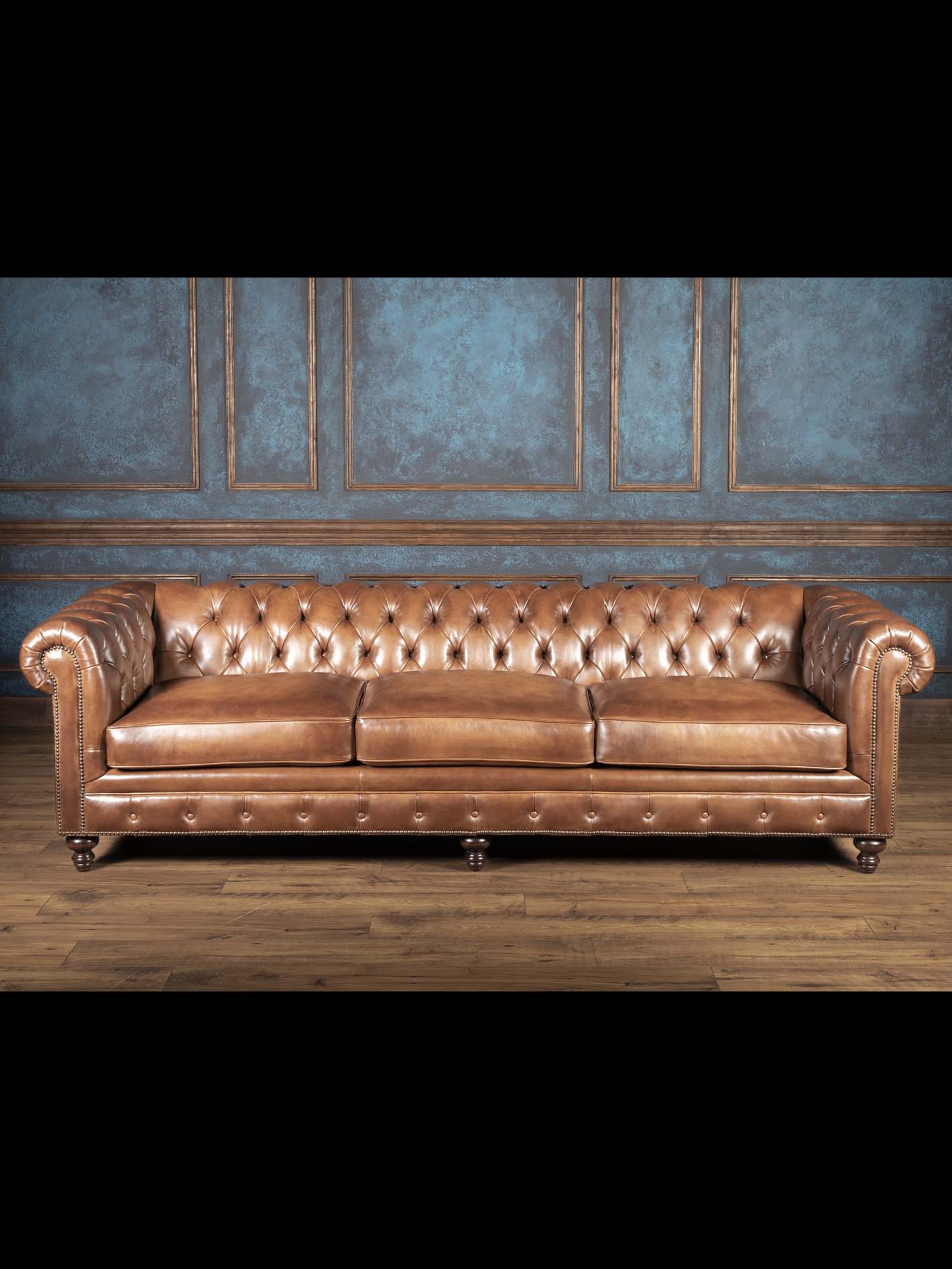 Almond Burnished Leather Chesterfield Sofa