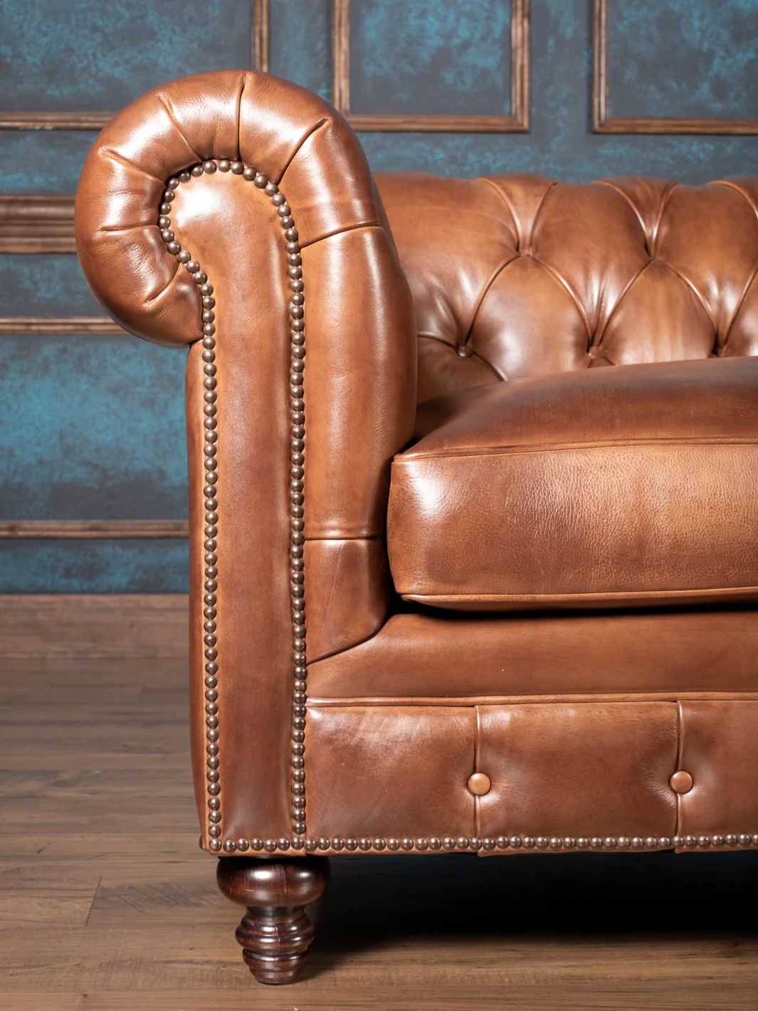 Almond Burnished Leather Chesterfield Sofa - Image 2