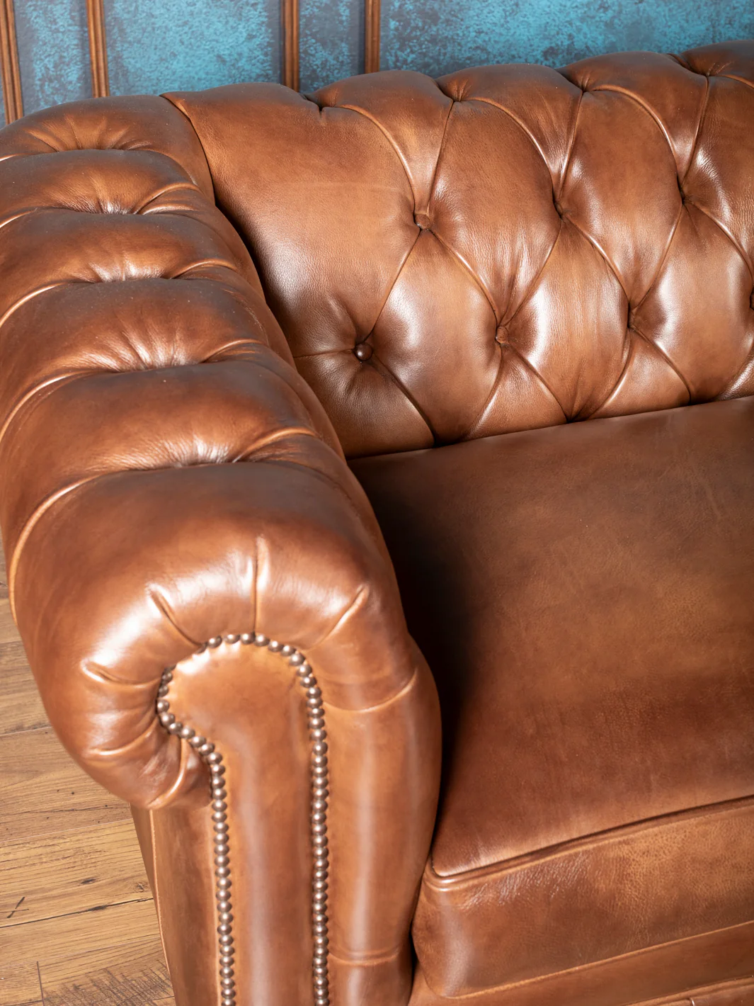 Almond Burnished Leather Chesterfield Sofa - Image 3