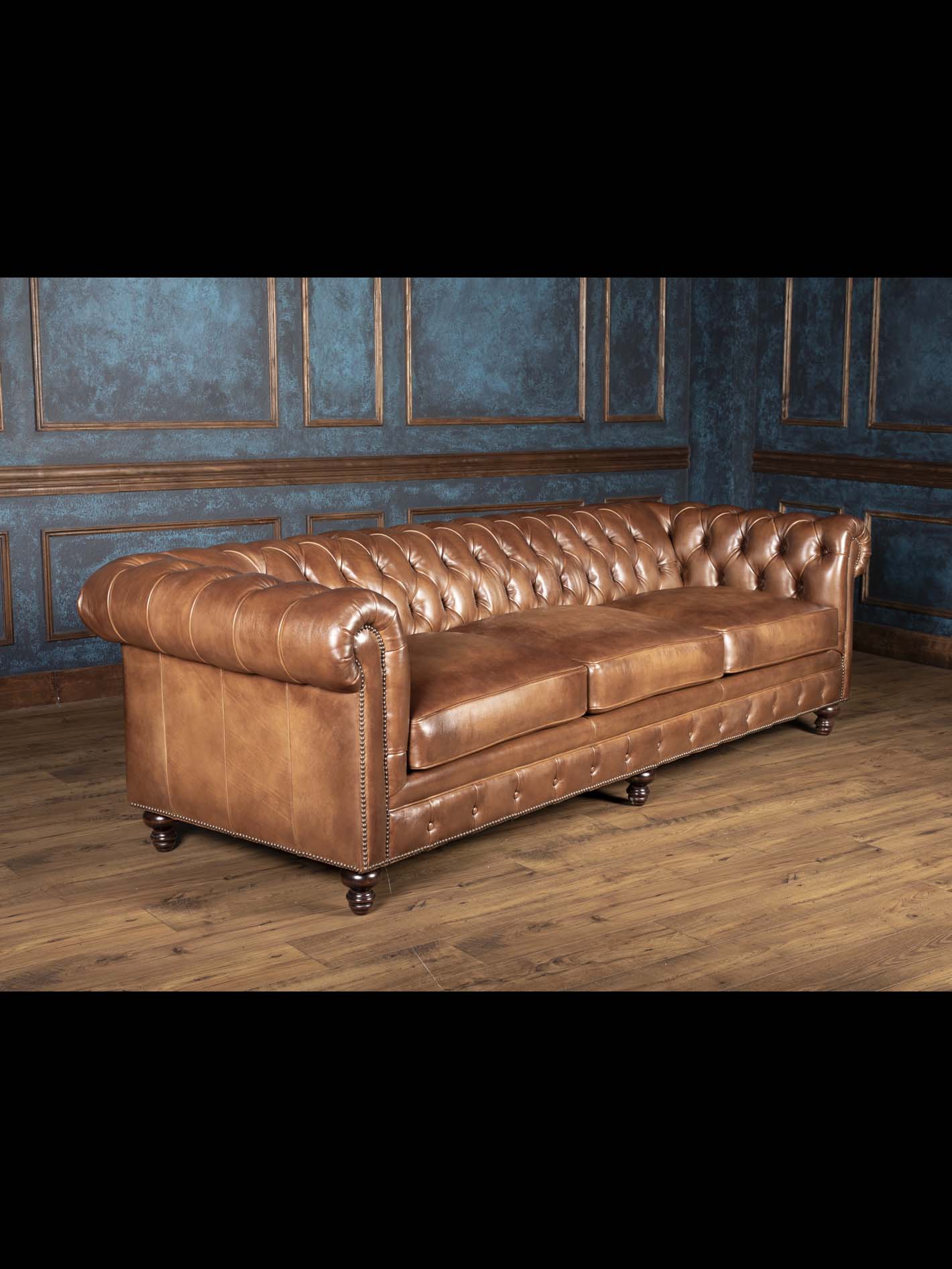 Almond Burnished Leather Chesterfield Sofa - Image 6