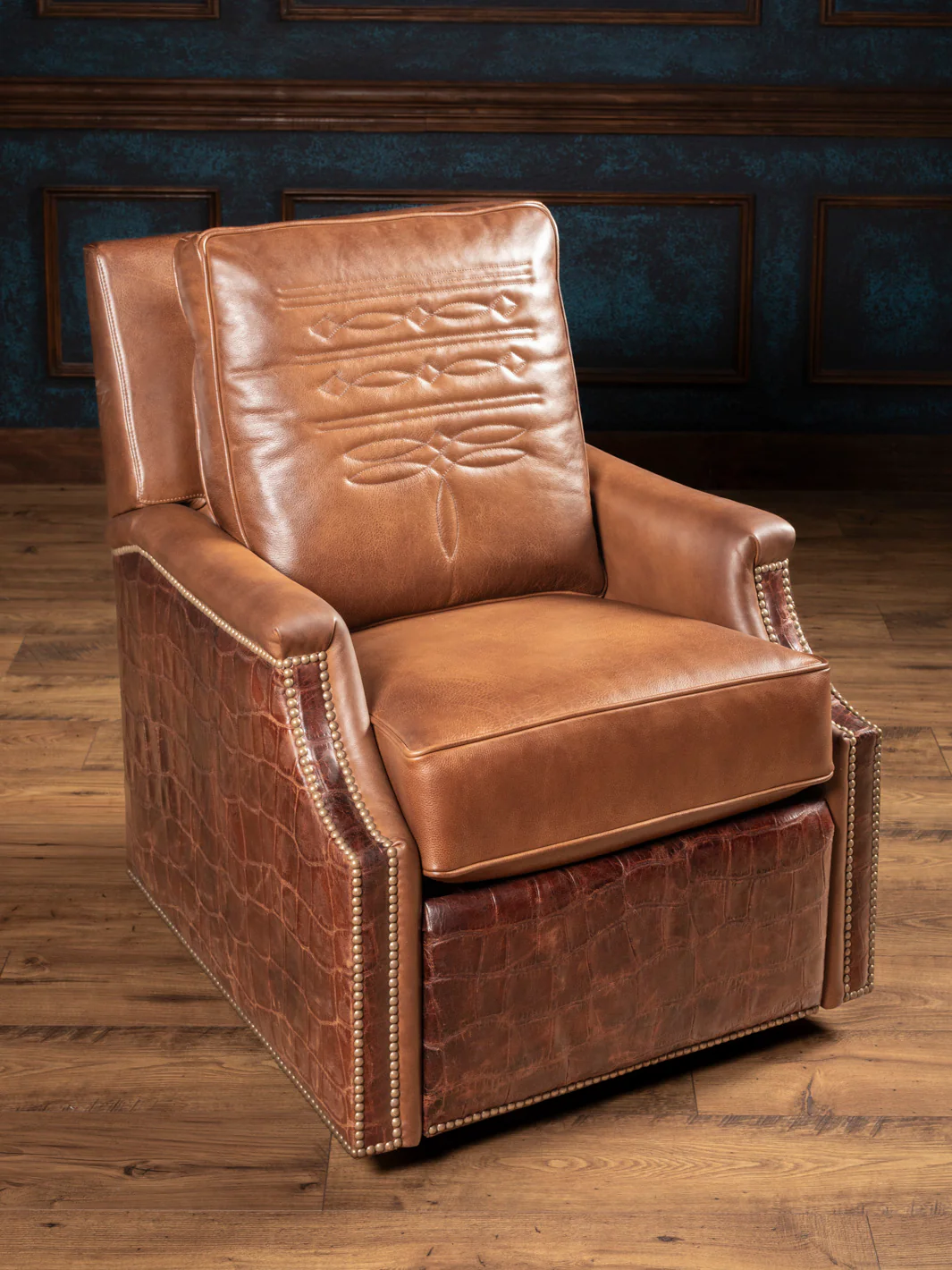 Antique Almond Leather Swivel Recliner