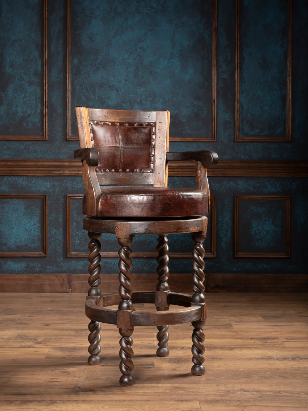 Western Bandera Twist Leather Swivel Bar Stool