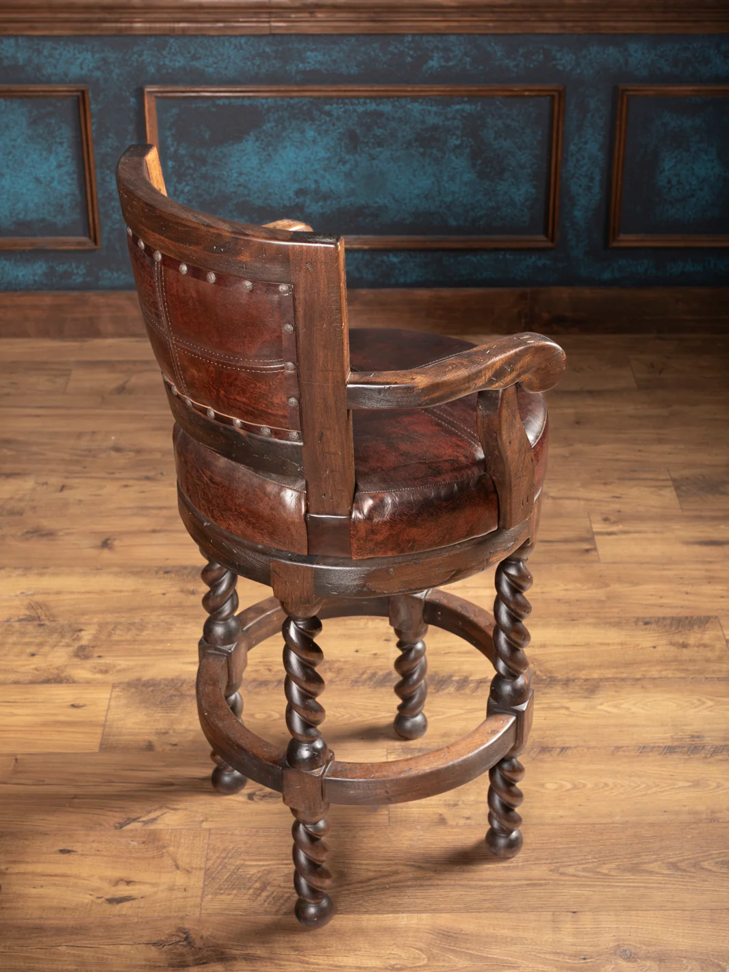 Western Bandera Twist Leather Swivel Bar Stool - Image 2