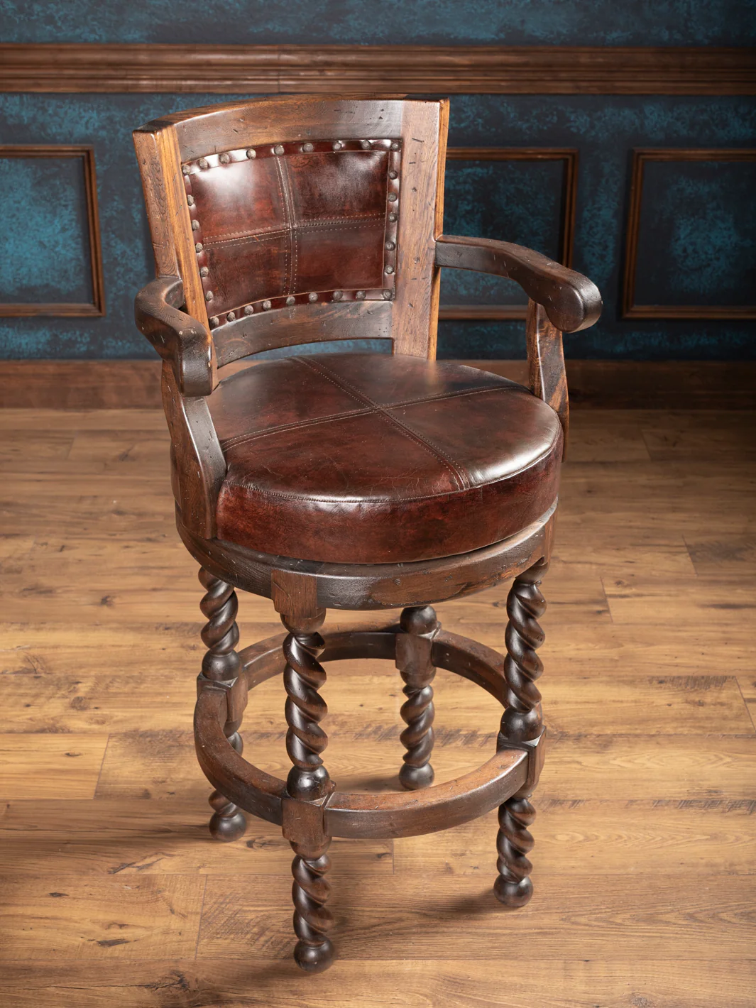 Western Bandera Twist Leather Swivel Bar Stool - Image 5