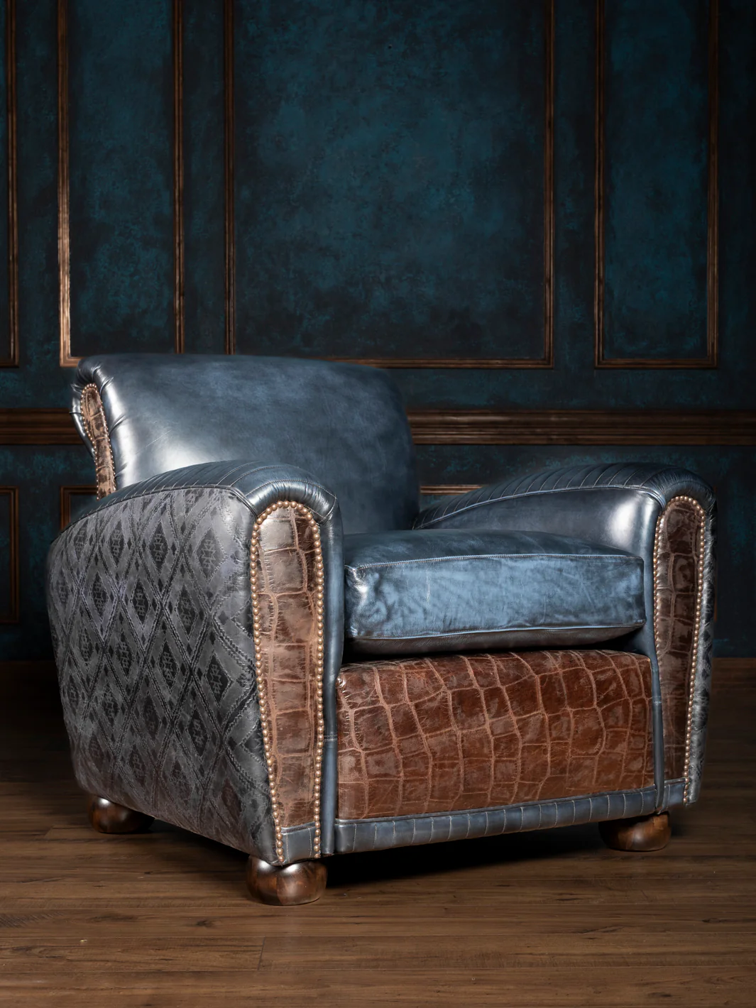 Blue Leather Cigar Chair - Image 5