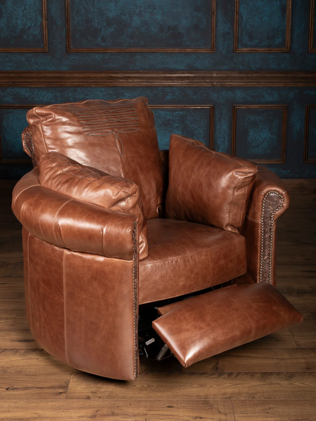 Boot Stitch Leather Snug Swivel Recliner - Image 5