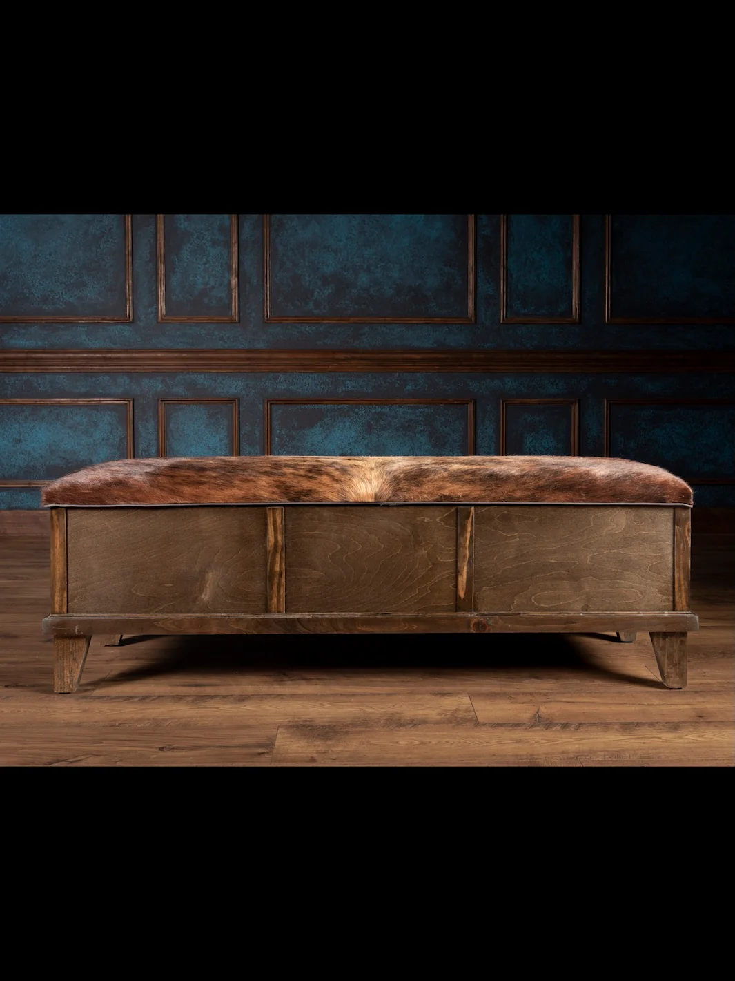 Brown Brindle Cowhide Storage Trunk Bench - Image 3