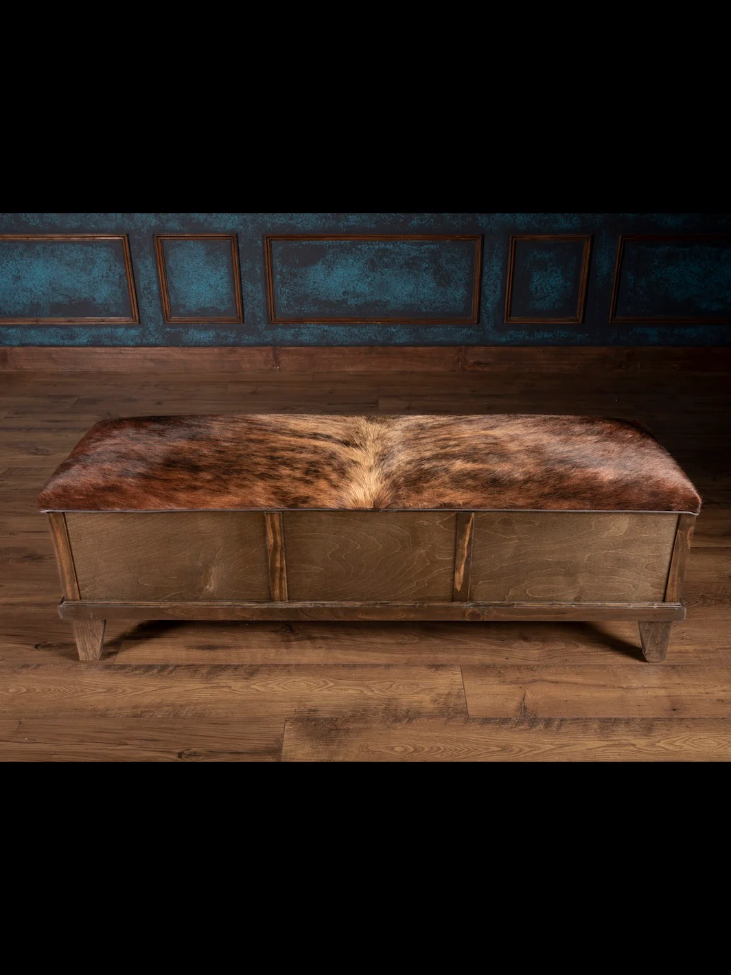 Brown Brindle Cowhide Storage Trunk Bench - Image 4