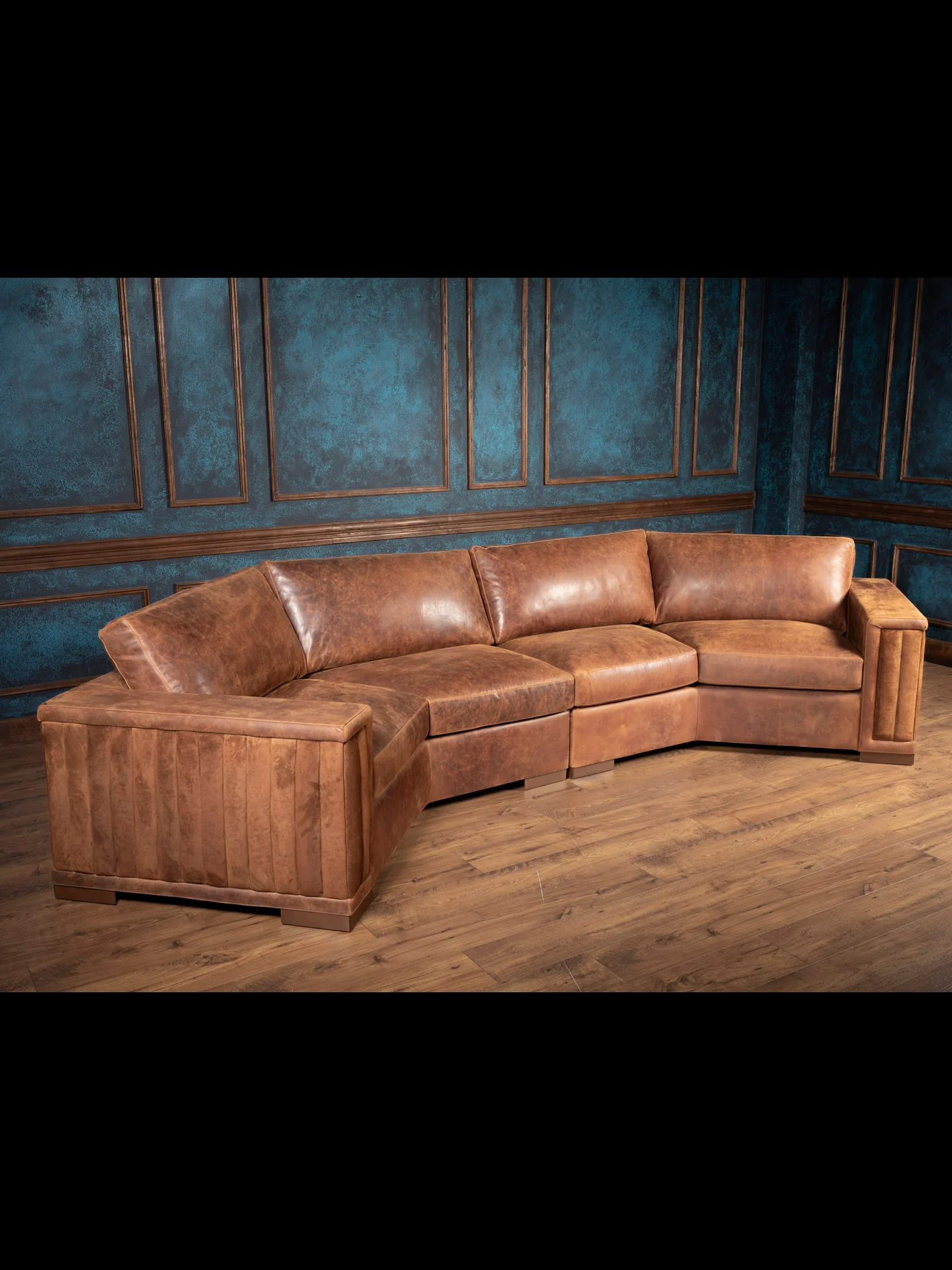 Brown Sycamore Laced Leather Sectional Sofa - Image 2