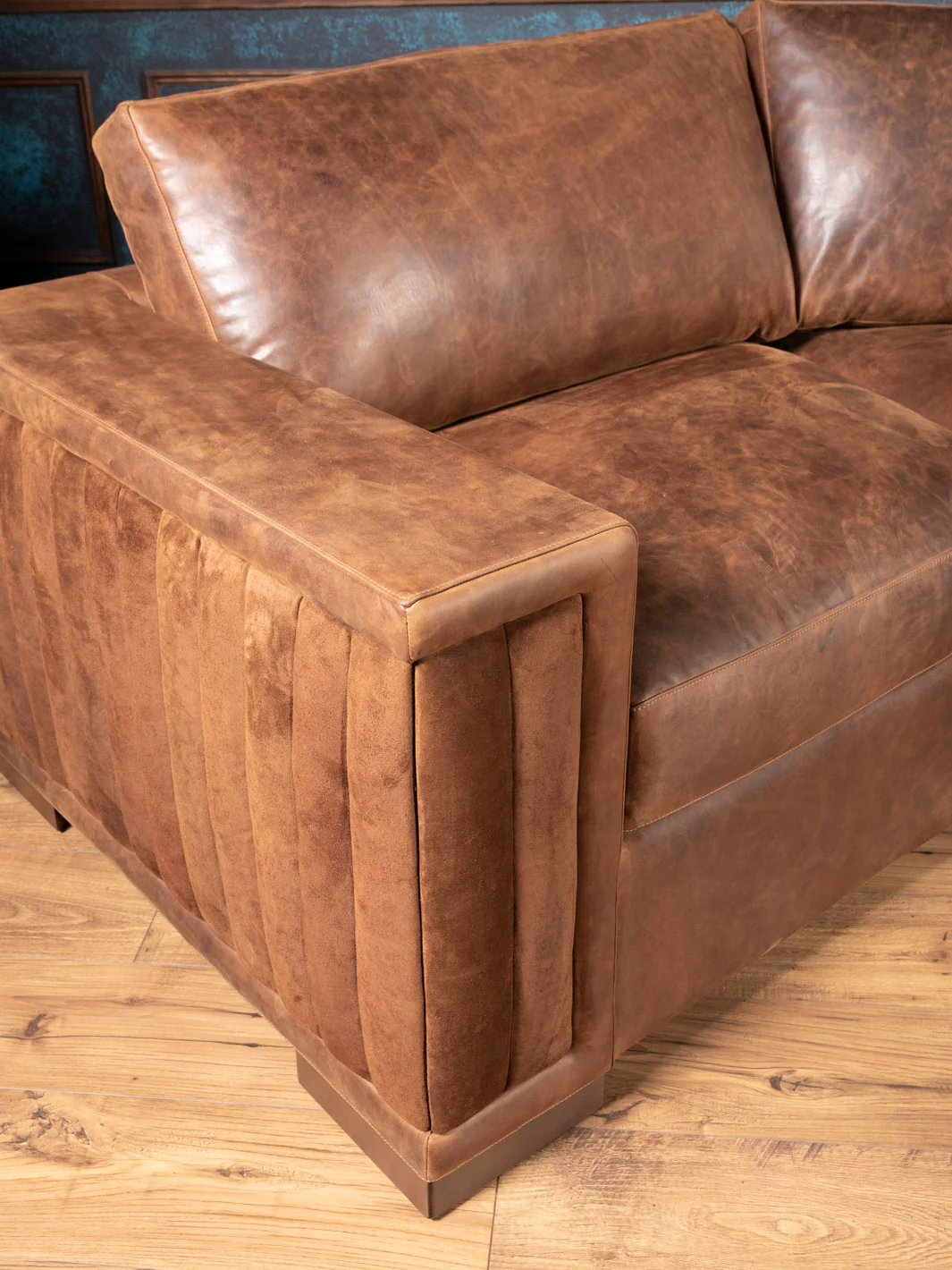 Brown Sycamore Laced Leather Sectional Sofa - Image 3