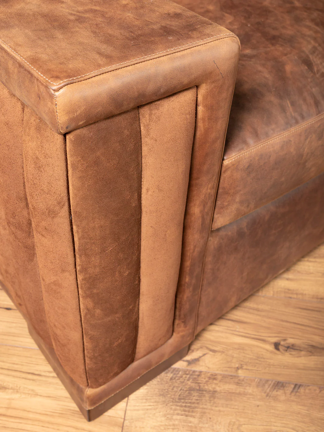 Brown Sycamore Laced Leather Sectional Sofa - Image 4