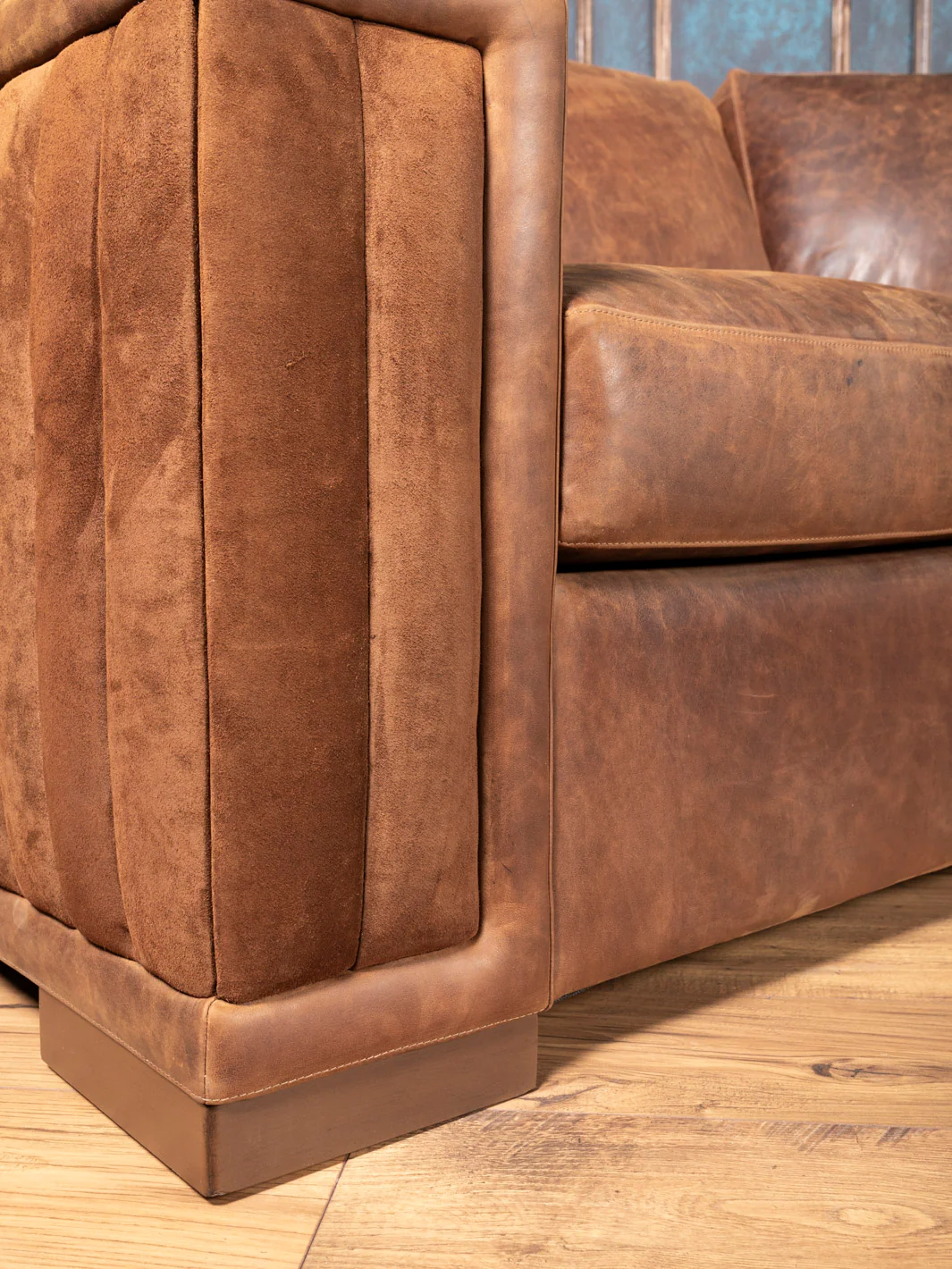 Brown Sycamore Laced Leather Sectional Sofa - Image 5