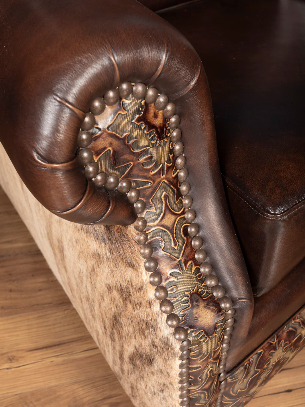 Burnished Brown Leather Curved Sofa - Image 2