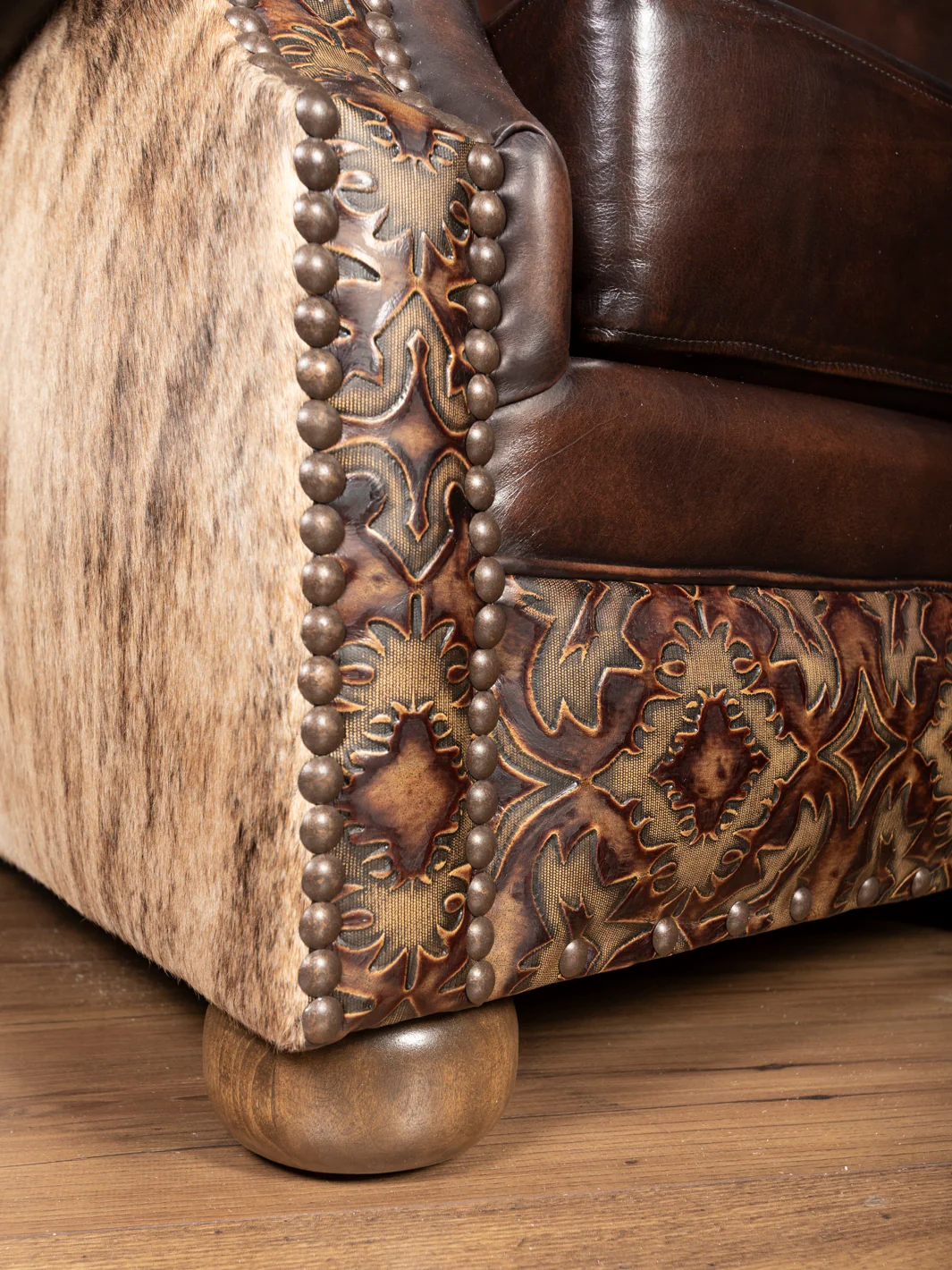 Burnished Brown Leather Curved Sofa - Image 3