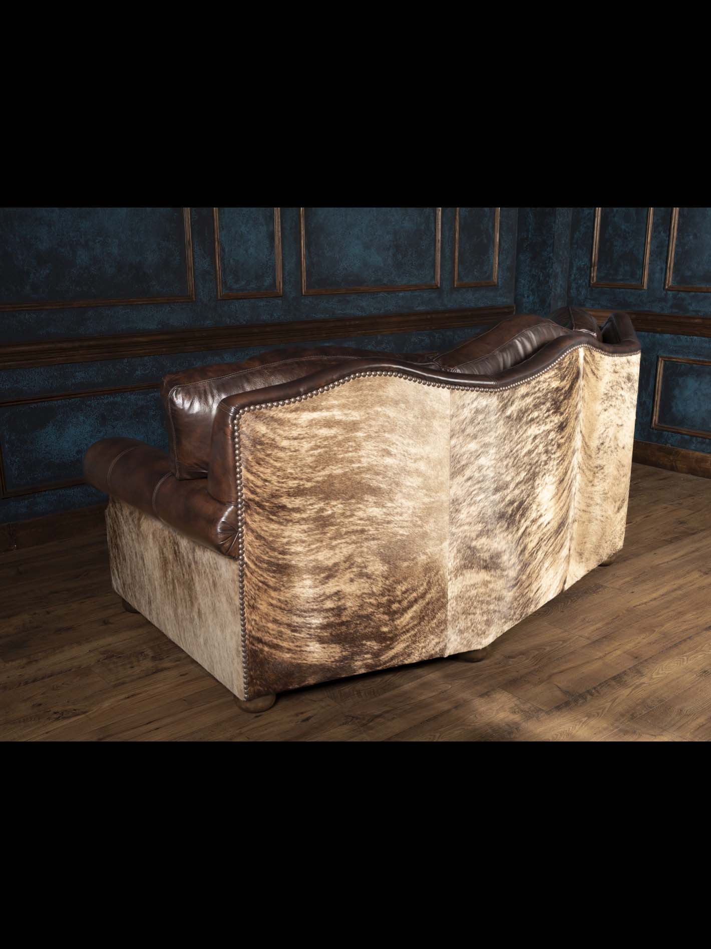 Burnished Brown Leather Curved Sofa - Image 5