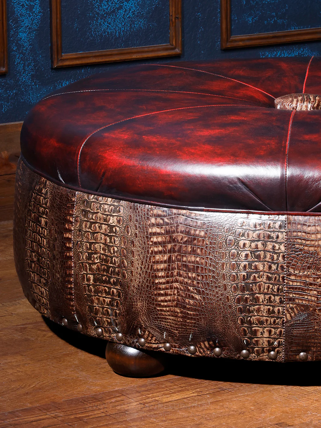 Burnished Hacienda Red Leather Ottoman - Image 2