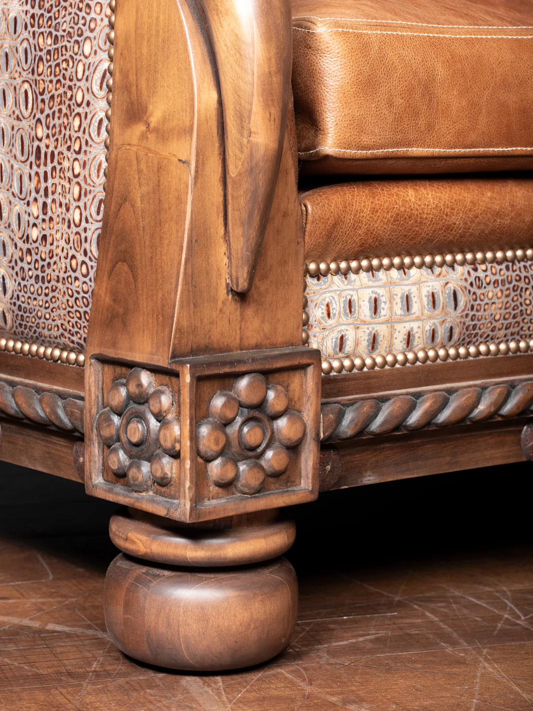 Caramel Croc Leather Cattle King Sofa - Image 6
