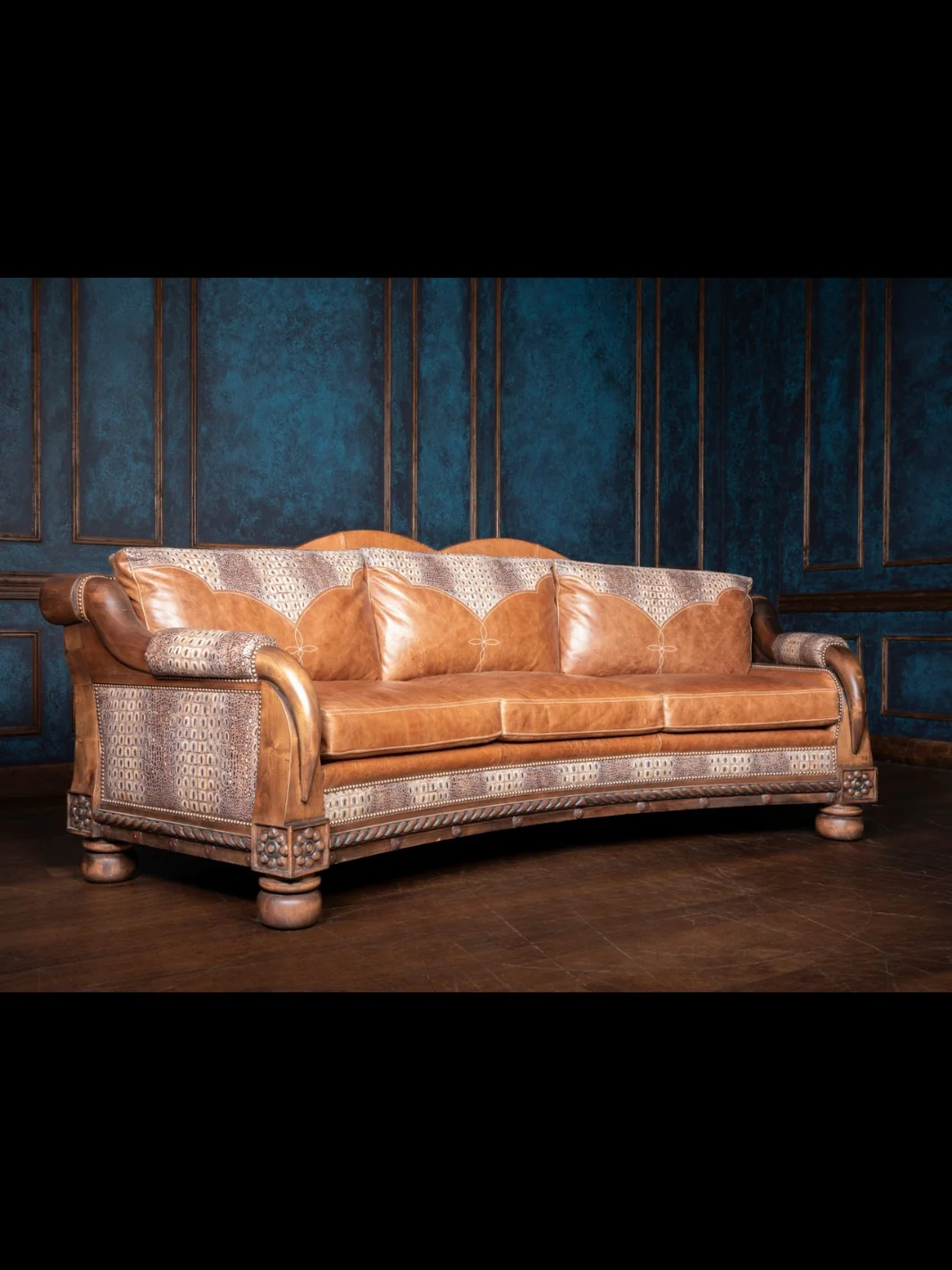 Caramel Croc Leather Cattle King Sofa - Image 8