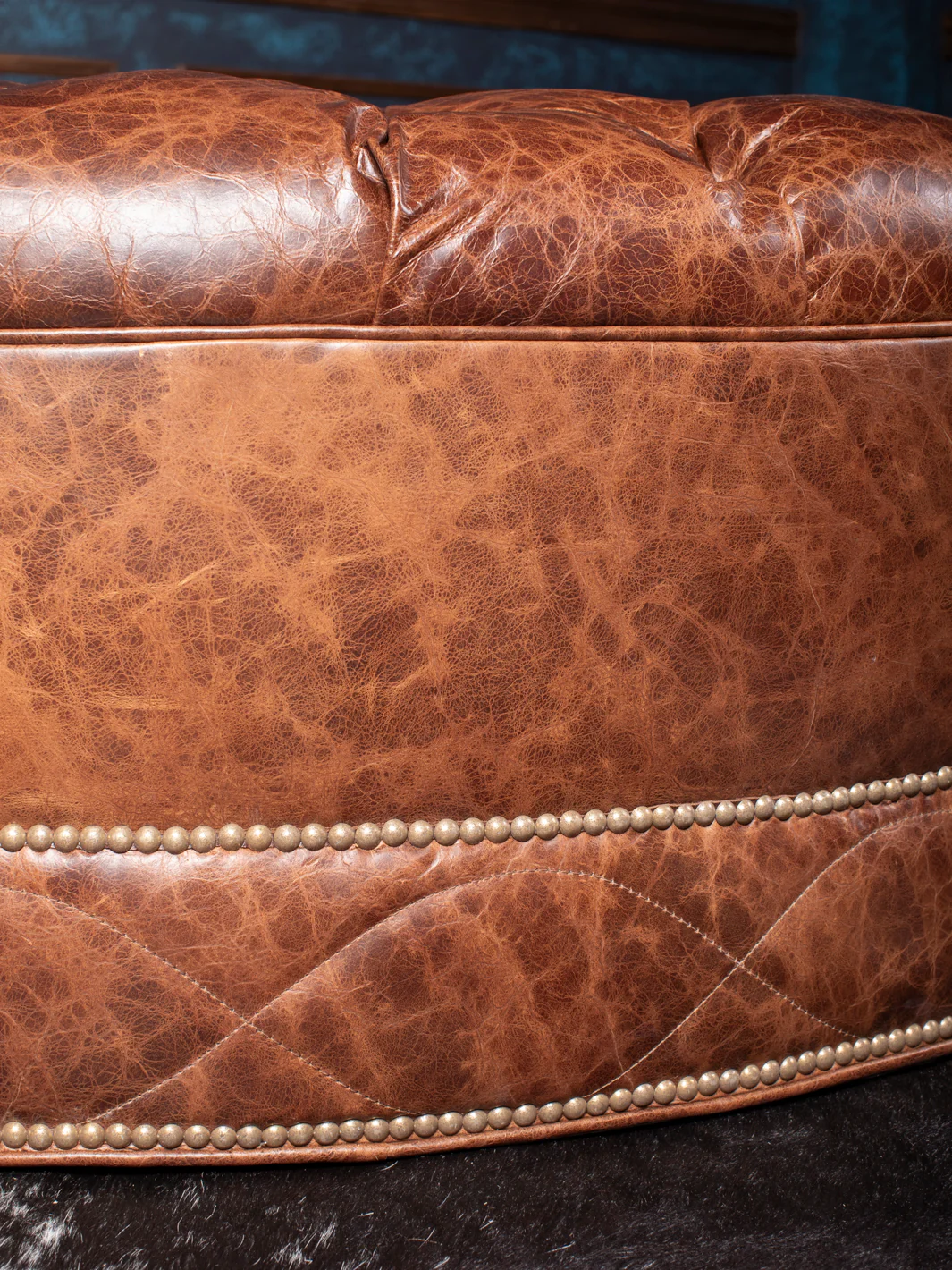 Caramel Tufted Oval Ottoman - Image 3