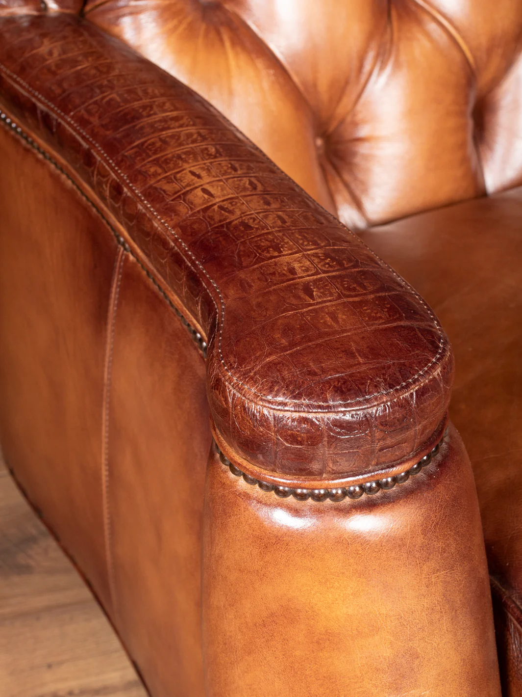 Chestnut Leather Sofa with Croc Accent - Image 3