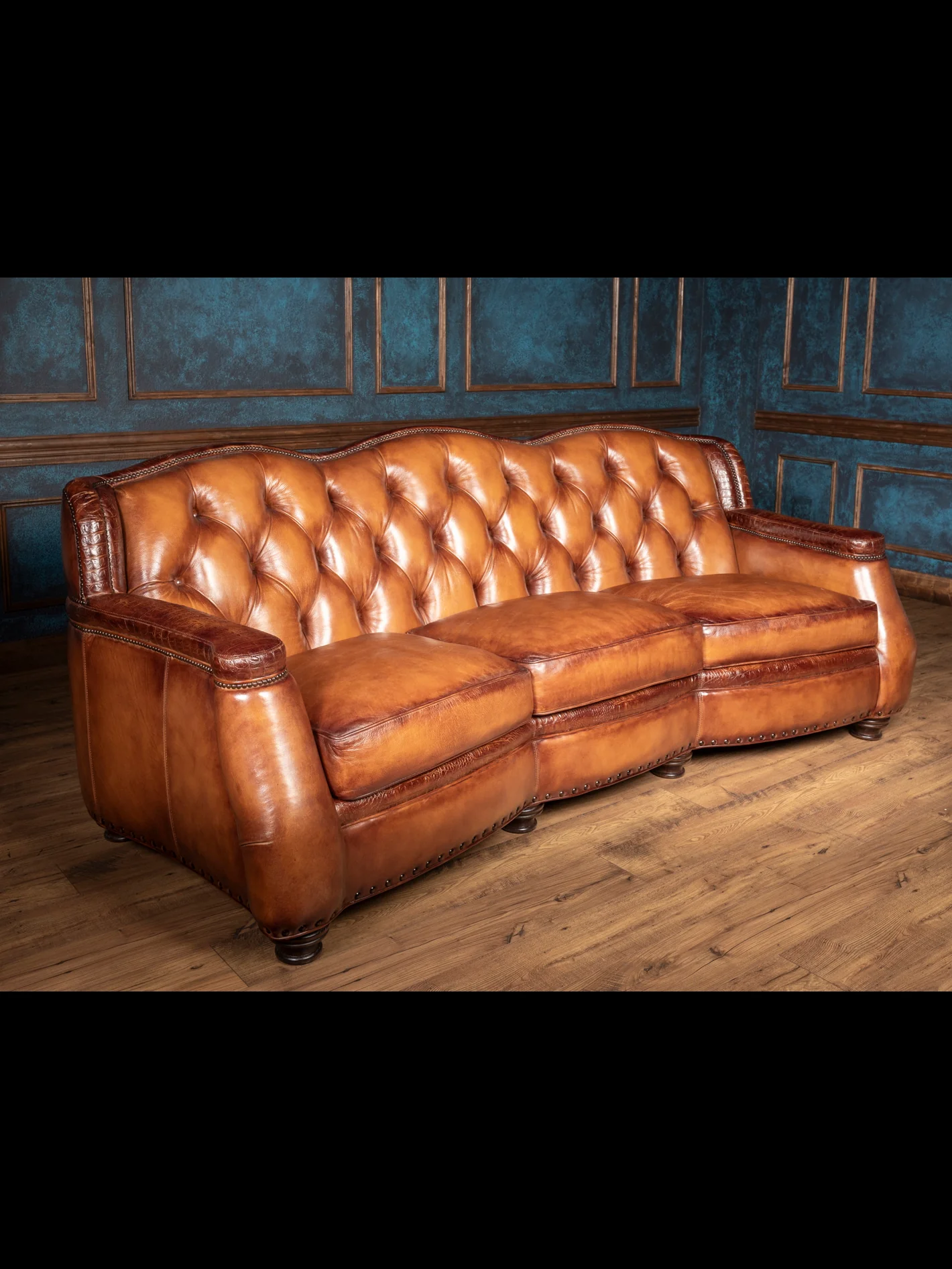 Chestnut Leather Sofa with Croc Accent - Image 4