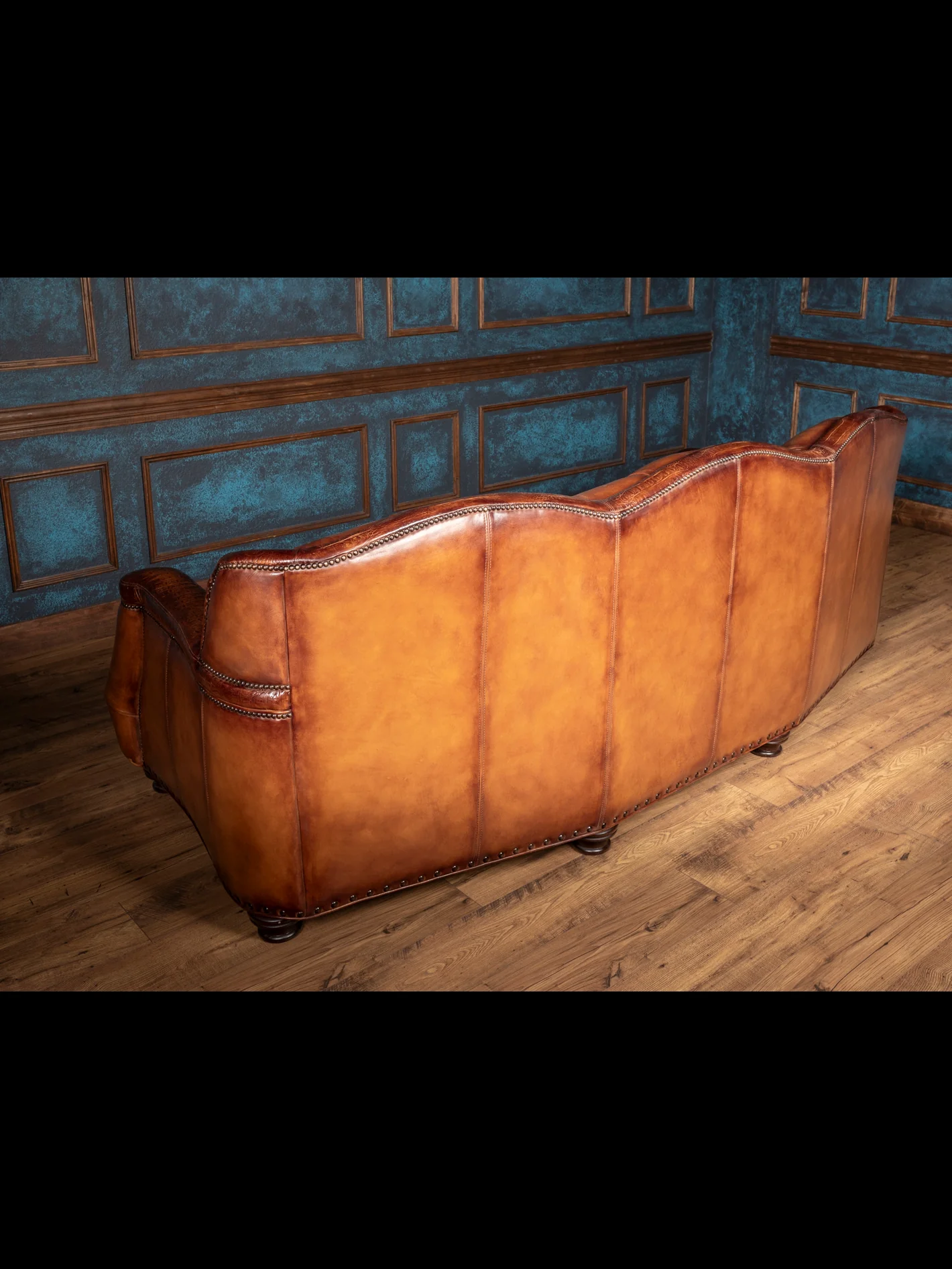 Chestnut Leather Sofa with Croc Accent - Image 5