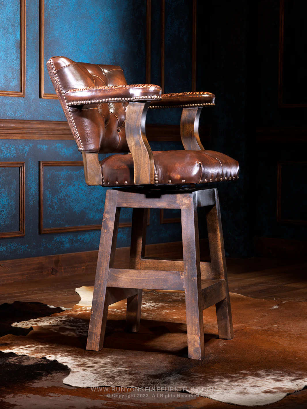 Crocodile Brown Leather Bar Stool
