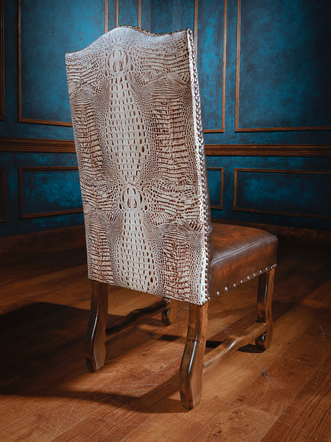 Crocodile Ivory Gold Leather Dining Chair - Image 2