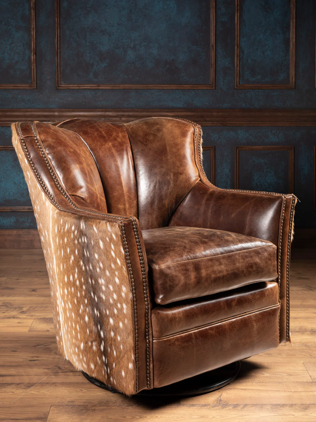 Dark Rum Axis Hide Leather Swivel Chair - Image 6