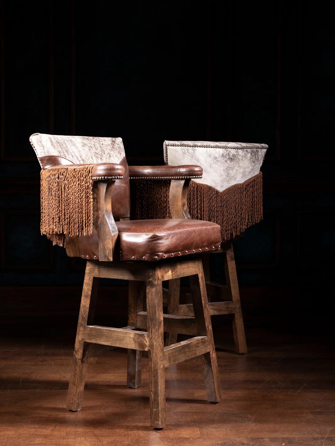 Dark Rum Fringe Leather Yoke Bar Stool - Image 2