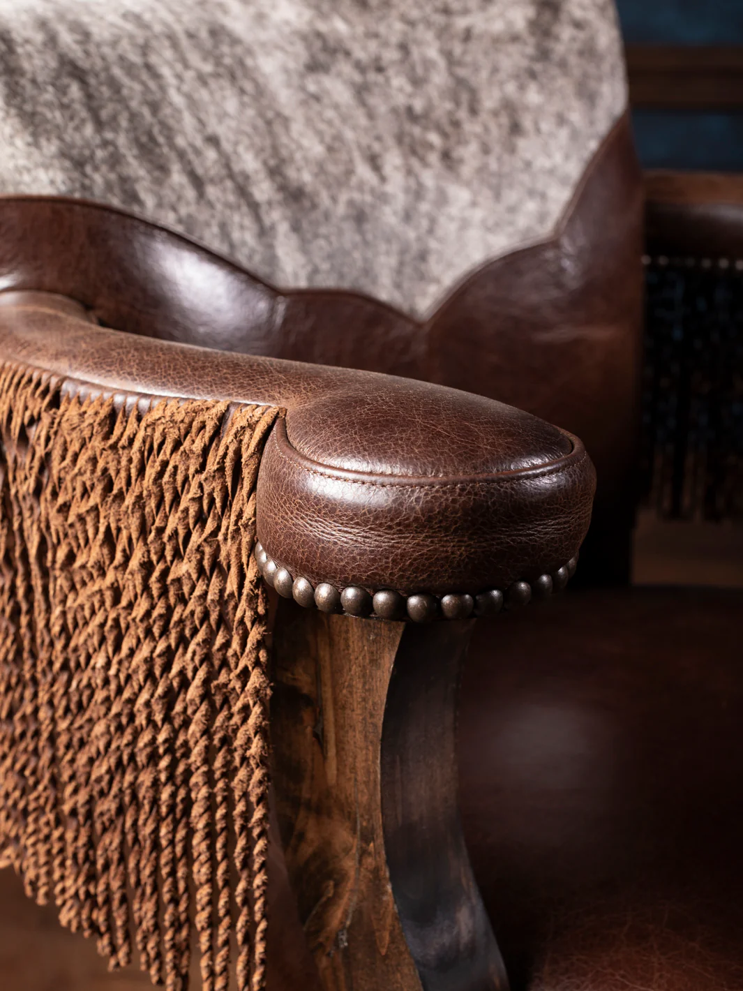 Dark Rum Fringe Leather Yoke Bar Stool - Image 3