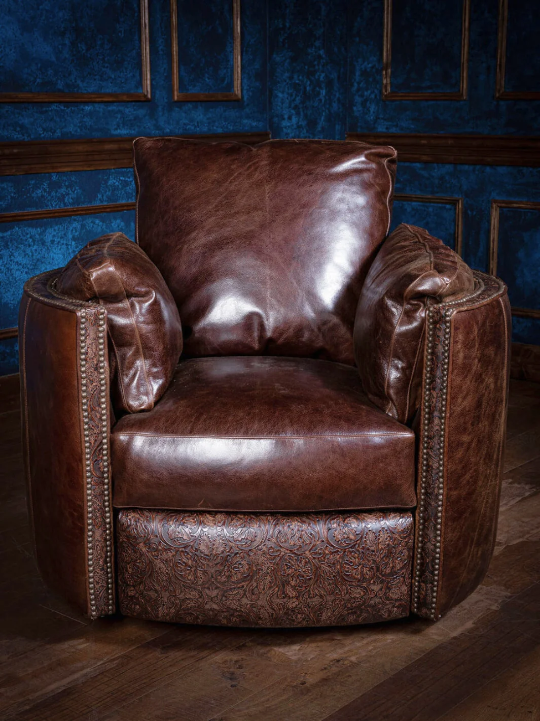 Dark Rum Leather Haven Snug Swivel Recliner - Image 4