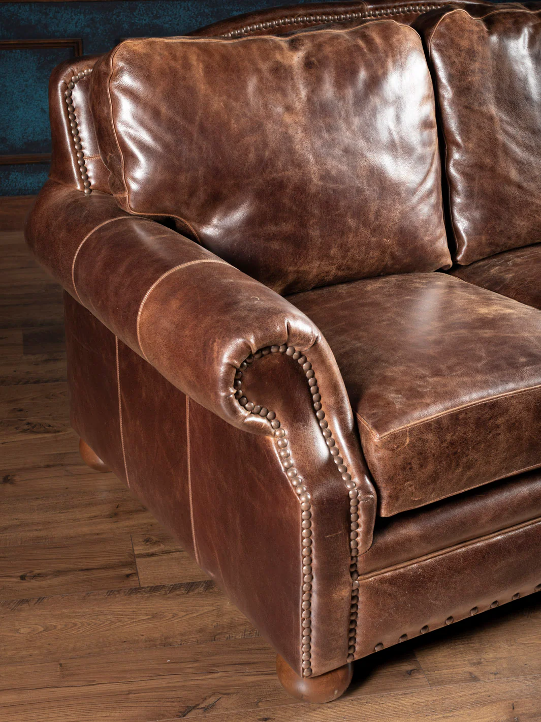 Dark Rum Leather Loveseat - Image 2