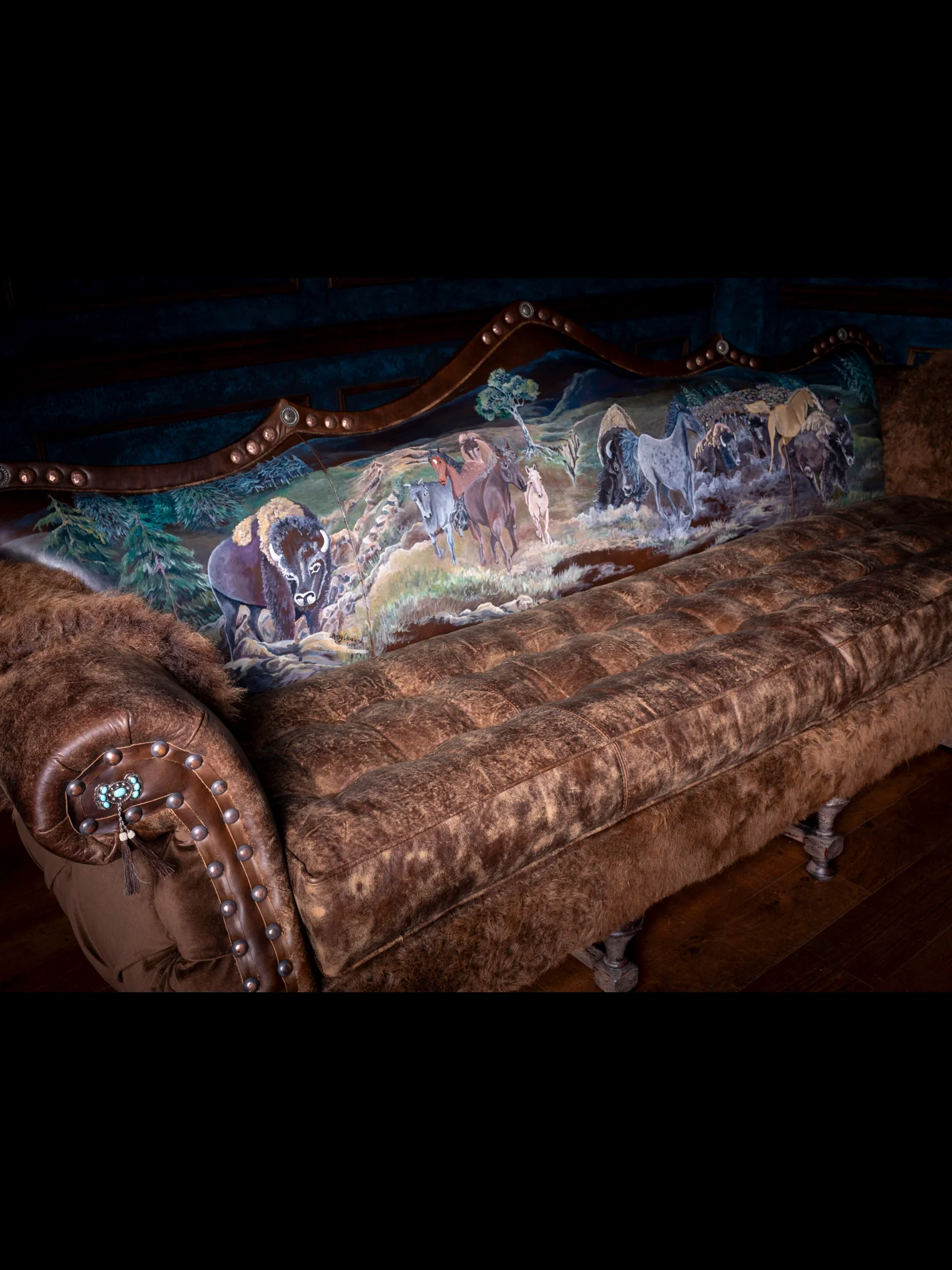 Duncan Phyfe Painted Bison Leather Sofa - Image 3