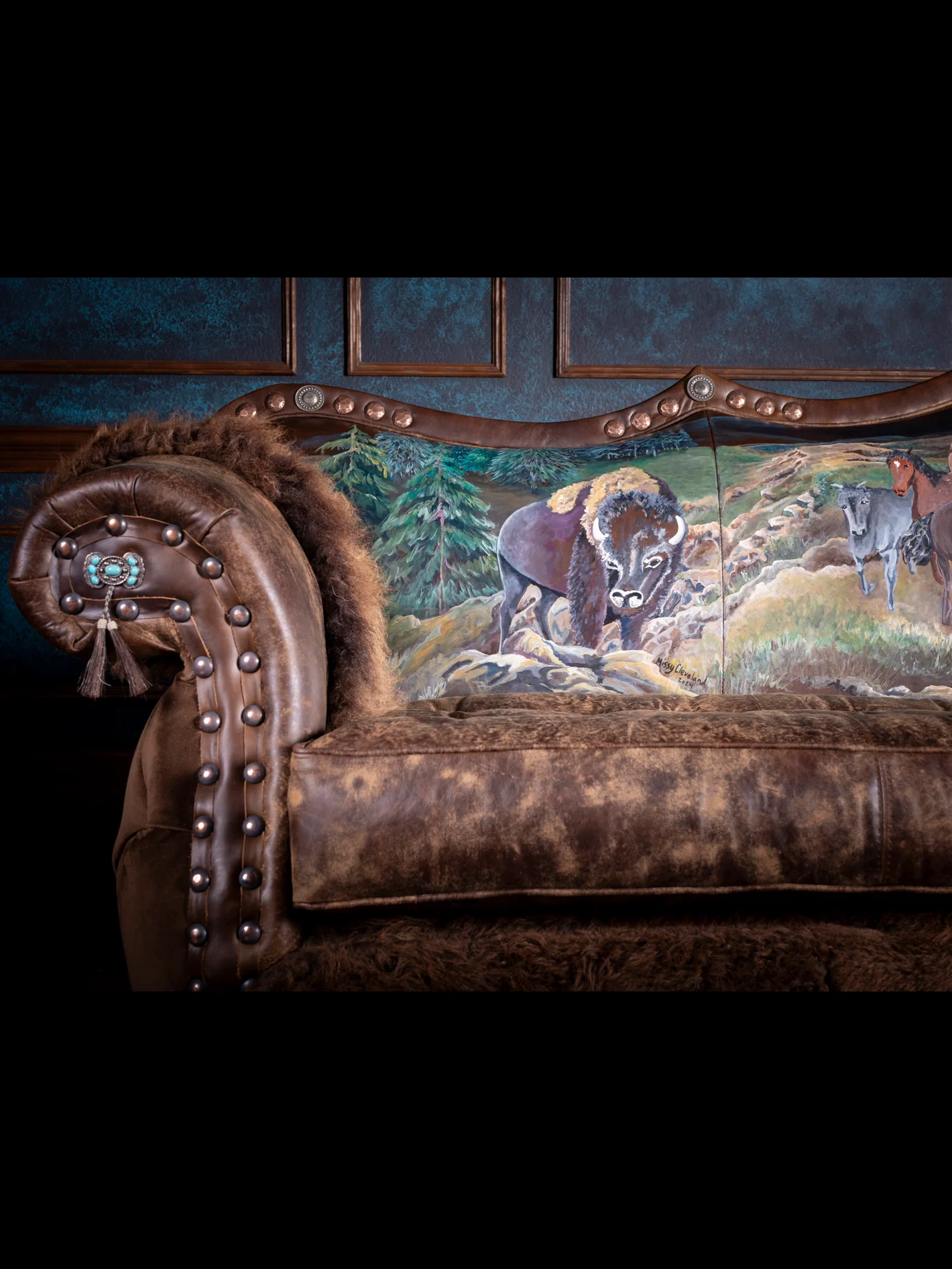Duncan Phyfe Painted Bison Leather Sofa - Image 5