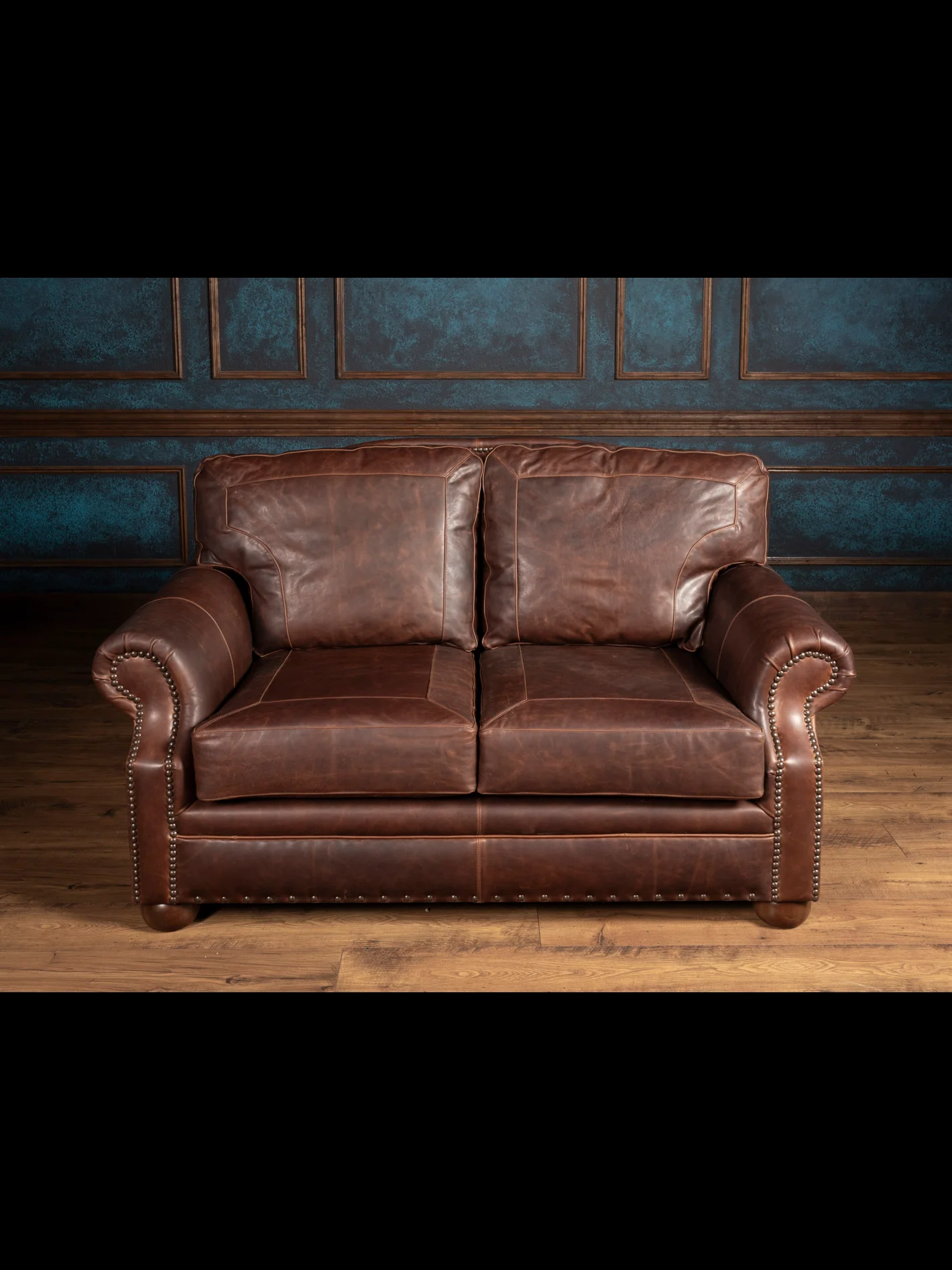 Framed Red Oak Leather Loveseat - Image 7