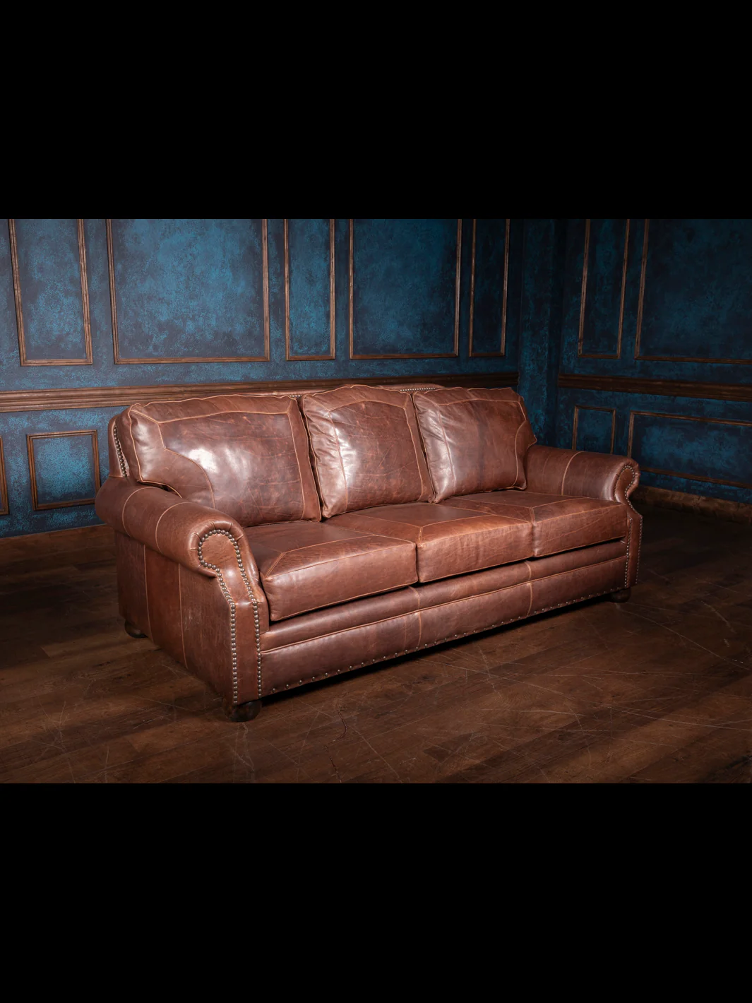 Framed Red Oak Leather Sofa - Image 4