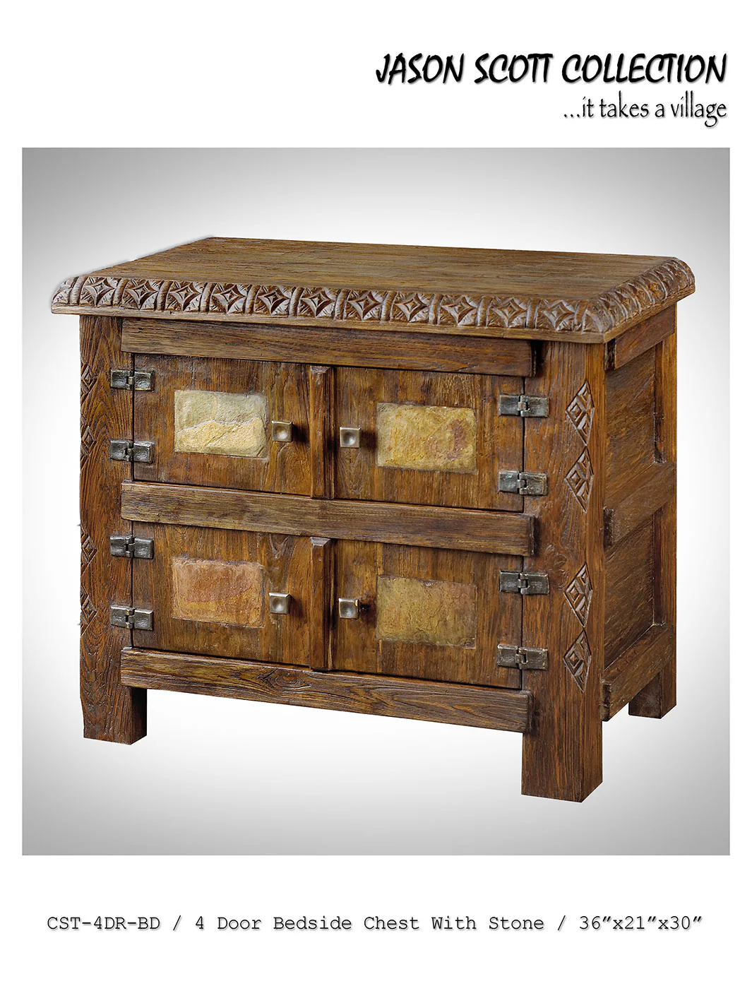 Jason Scott 4 Door Bedside Chest with Stone