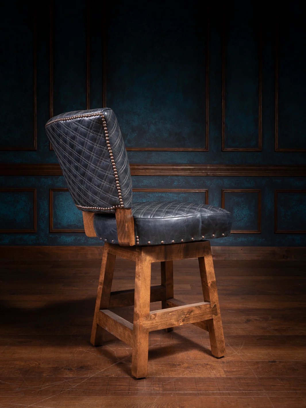 Lavish Navy Leather Bar Stool - Image 3