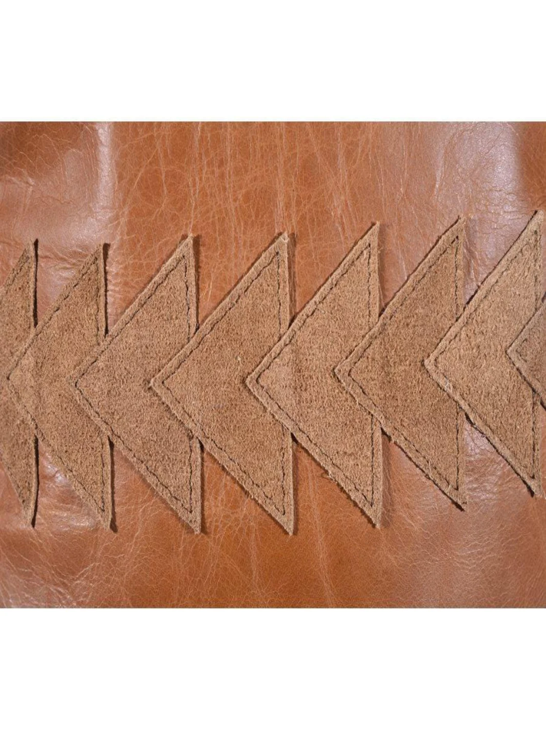 Genuine Leather & Suede Arrow-Patterned Lumbar Pillow with Tassels - Image 3