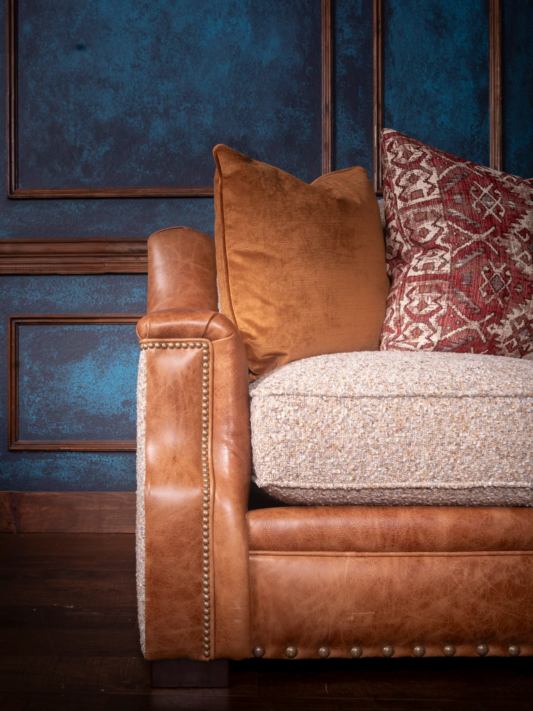 Leather and Fabric Canyon Sectional Sofa - Image 2