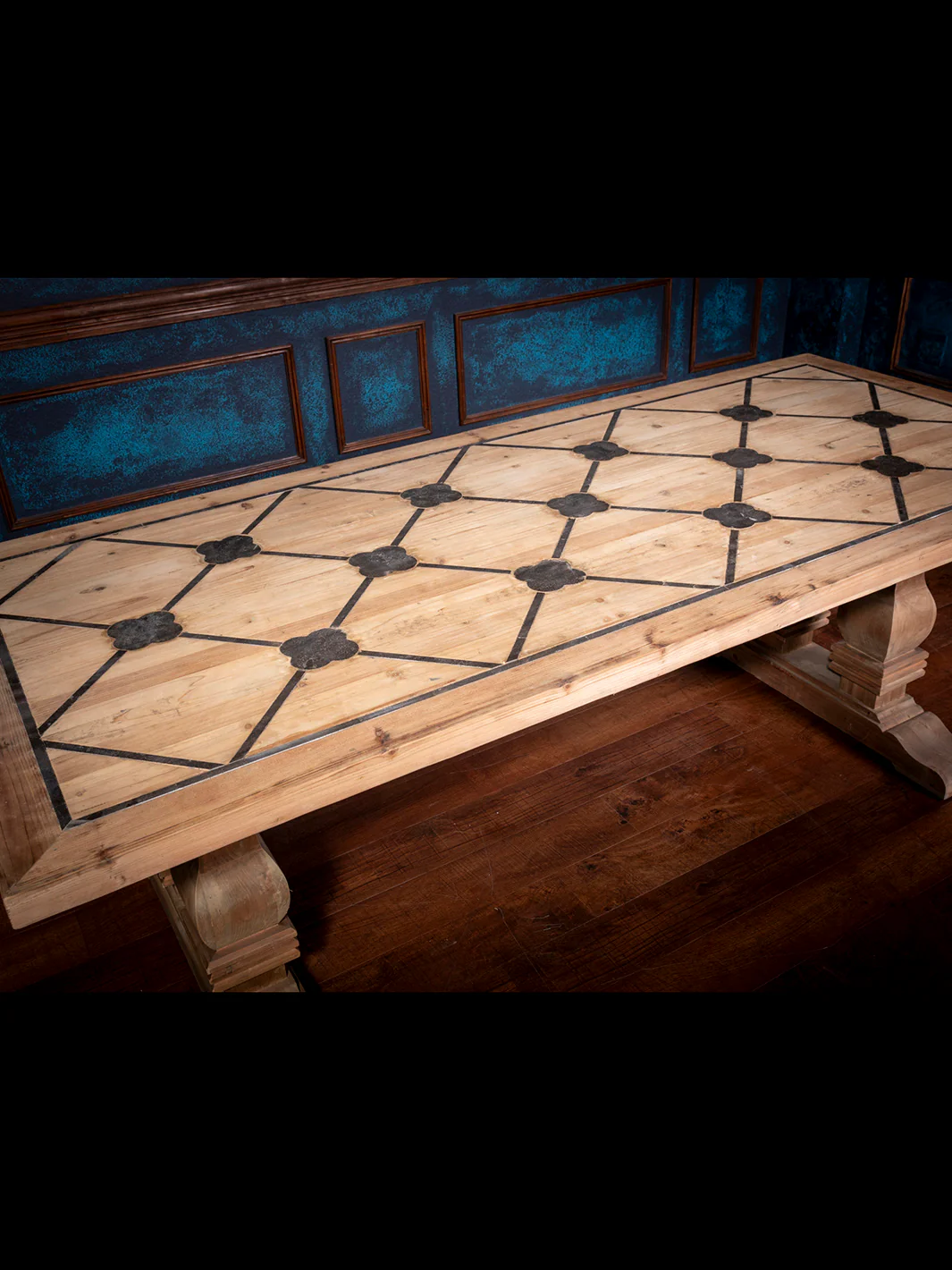 Blue Stone Inset Pine Pedestal Dining Table - Image 2