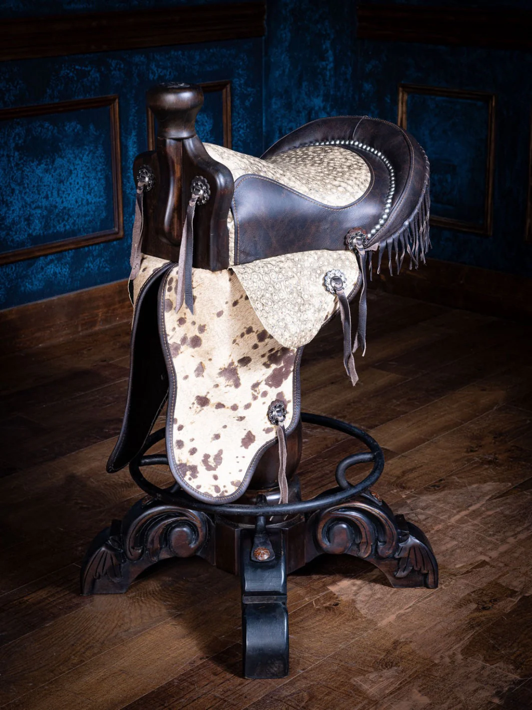 Prairie Ostrich Leather Swivel Saddle Bar Stool