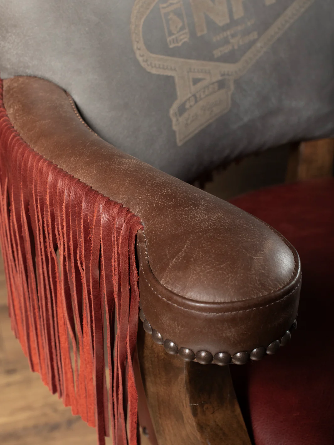 Pro Rodeo Fringe Leather Swivel Bar Stool - 40th NFR Anniversary Edition - Image 3