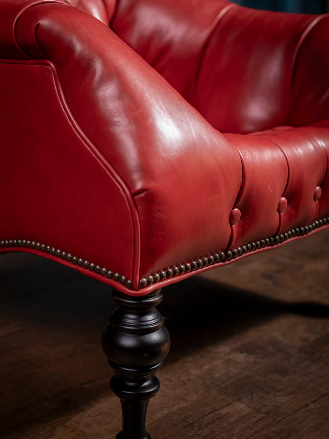 Ridgeback Tufted Leather Accent Chair & Ottoman - Image 3