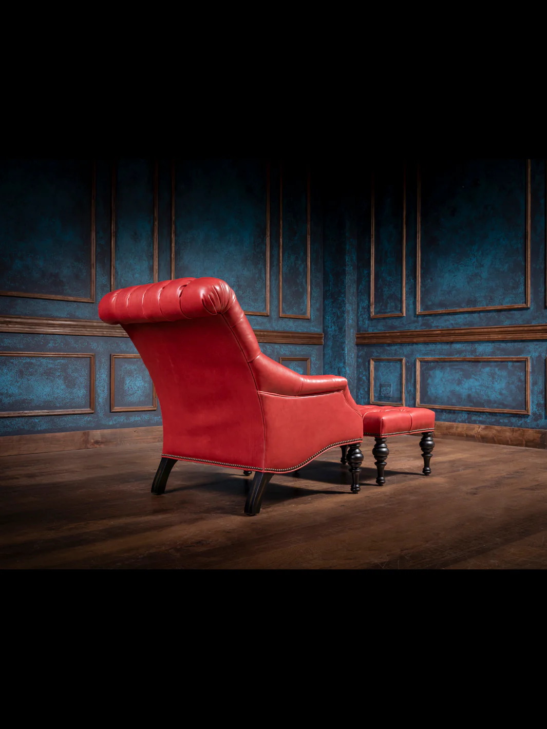 Ridgeback Tufted Leather Accent Chair & Ottoman - Image 4