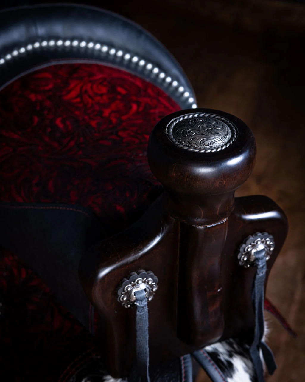 Ruby Red Leather Swivel Saddle Bar Stool - Image 2