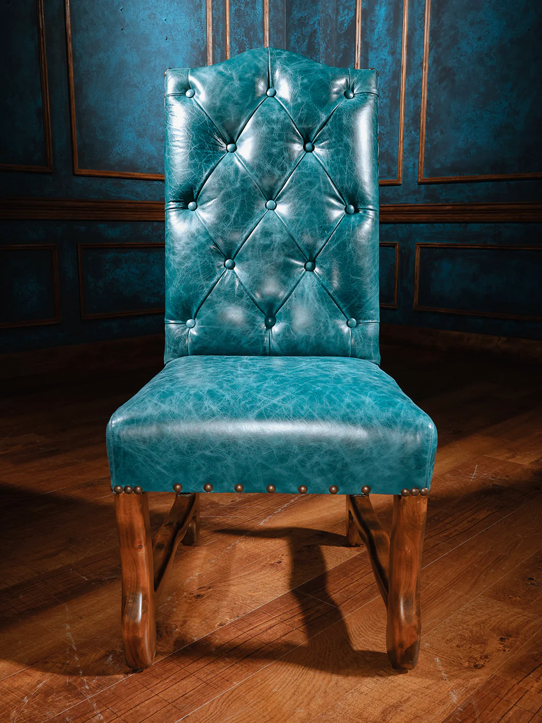 Sapphire Western Blue Leather Dining Chair - Image 3