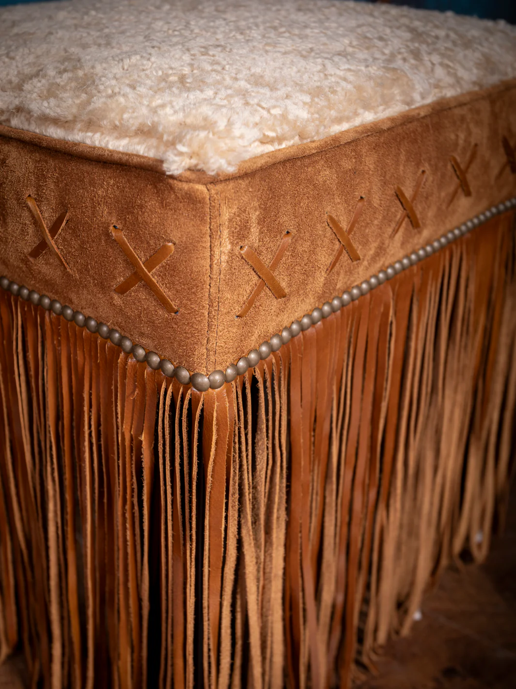Sierra Sheepskin Fringe Ottoman - Image 3