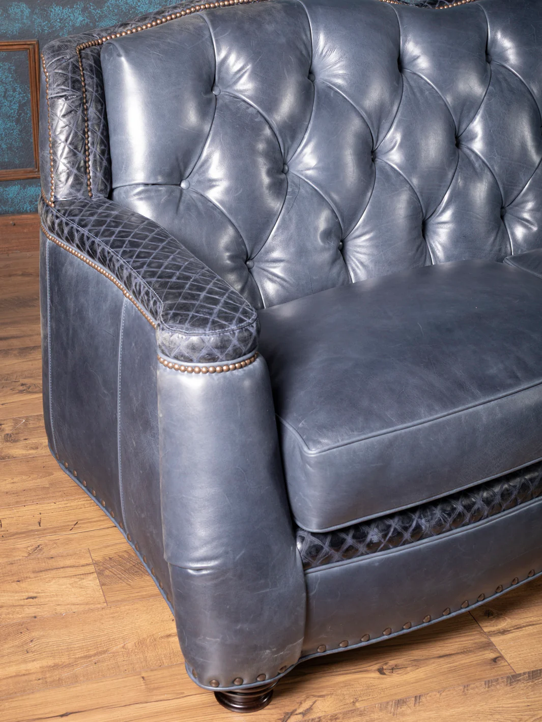 Silverado Blue Tufted Leather Sofa - Image 4